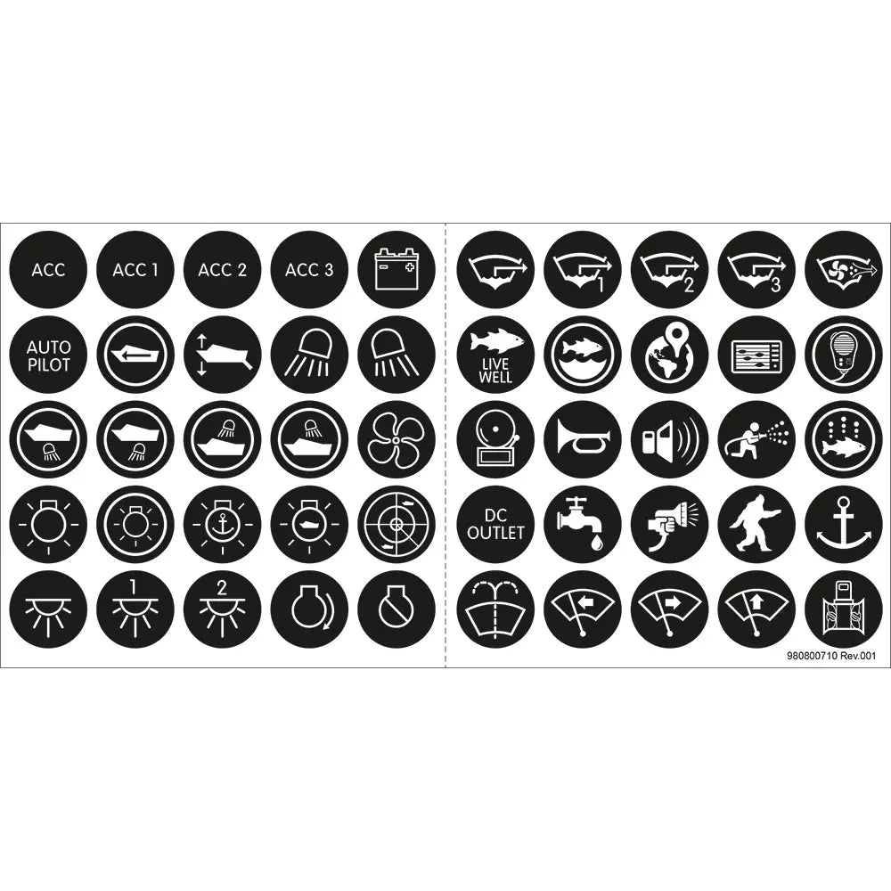 Blue Sea Systems 4230 Push Button Switch Label Kit - 50 Icon Labels for Backlit Switches