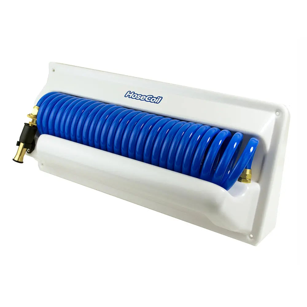 HoseCoil Horizontal Mount Enclosure with 5 ft Feeder Hose for Boat, Home, and Spa Installations