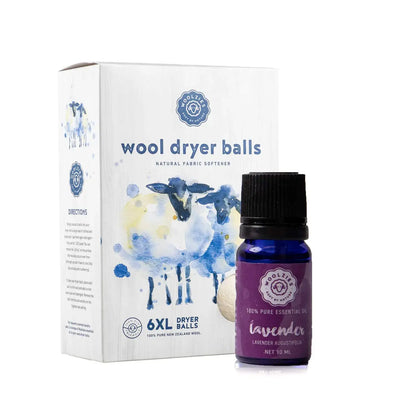 Woolzies Wool Dryer Balls Organic: 6 XL Laundry Balls for Dryer + 10 ml Lavender Essential Oil Combo for use as 100% Pure and Natural Fabric Softener | Best Scented Wool Balls Laundry Atticus Goods
