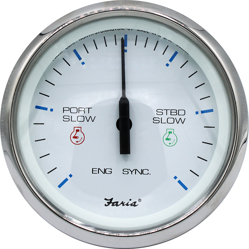 Faria Beede Instruments Chesapeake SS White 4-inch Engine Synchronizer with Dual Gas and Variable Ratio for Alternative Diesel Engines