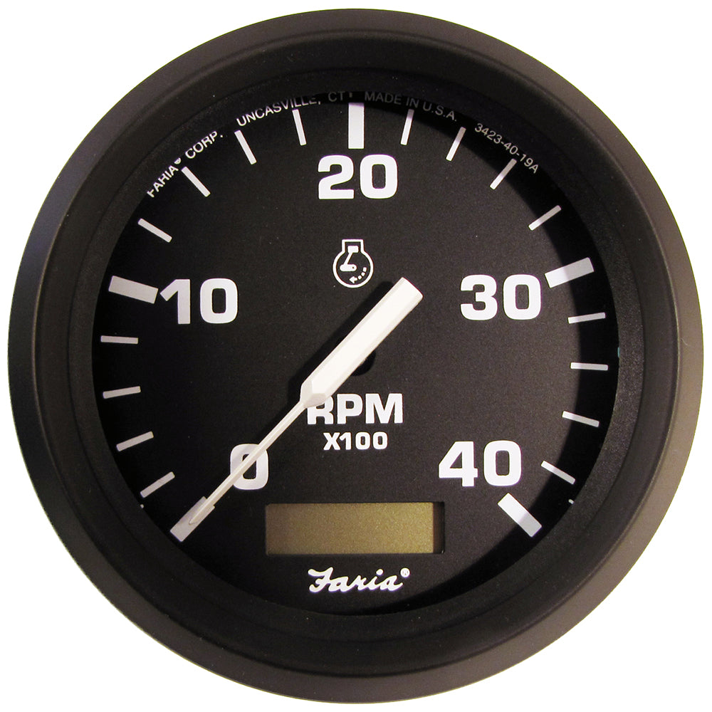 Faria Beede Instruments Euro Black 4-Inch Tachometer with Hourmeter for Diesel Engines (Part No. 32834)