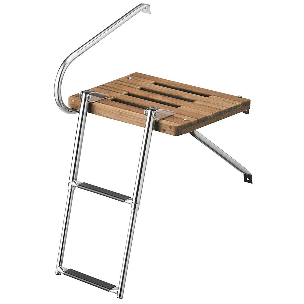 Whitecap Teak Swim Platform with 2-Step Telescoping Ladder for Outboard Motor Boats