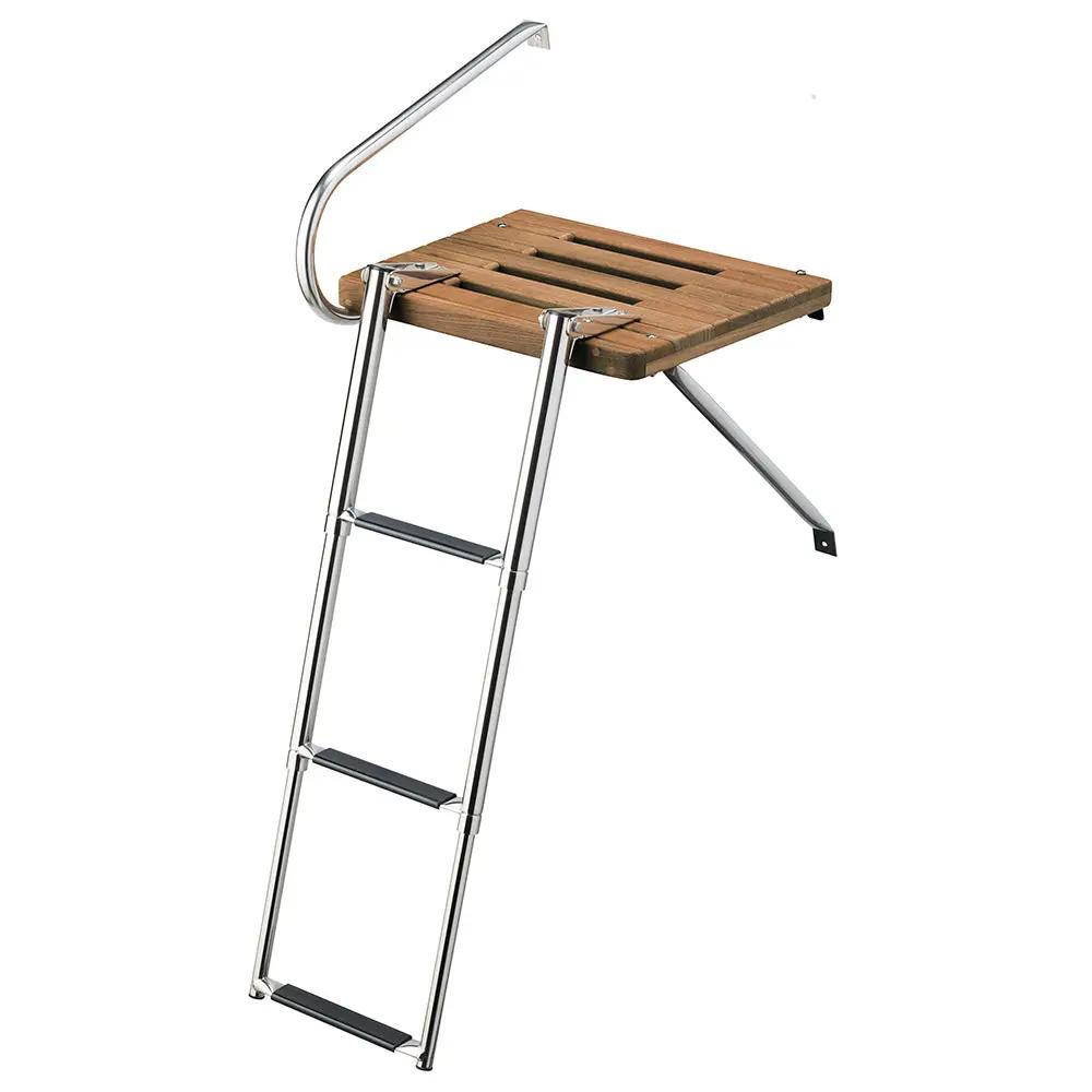 Whitecap Teak Swim Platform with 3-Step Telescoping Ladder for Outboard Motor Boats by Whitecap