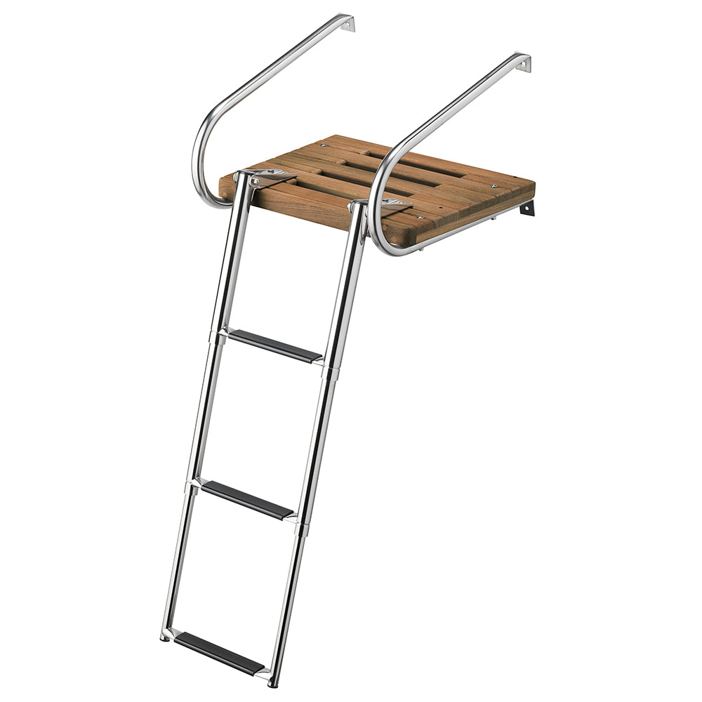 Whitecap Teak Swim Platform with 3-Step Telescoping Ladder for Inboard/Outboard Boats