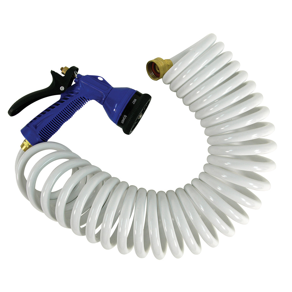 Whitecap 15 ft Coiled Hose with Adjustable Nozzle - White