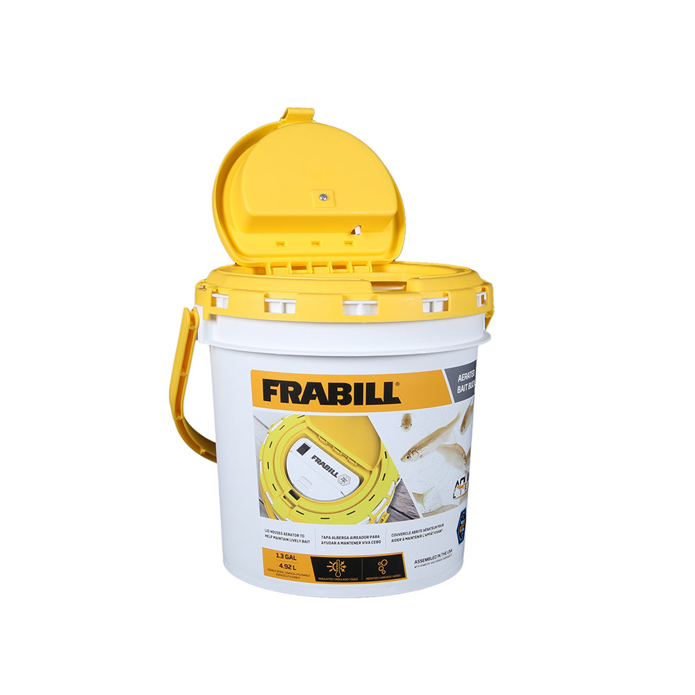 Frabill Dual Fish Bait Bucket with Built-In Aerator and Storage Compartments