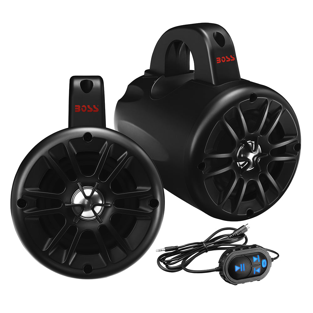 Boss Audio BM40AMPBT 4-Inch Amplified Waketower Speakers in Matte Black - 500W Marine Grade Audio System