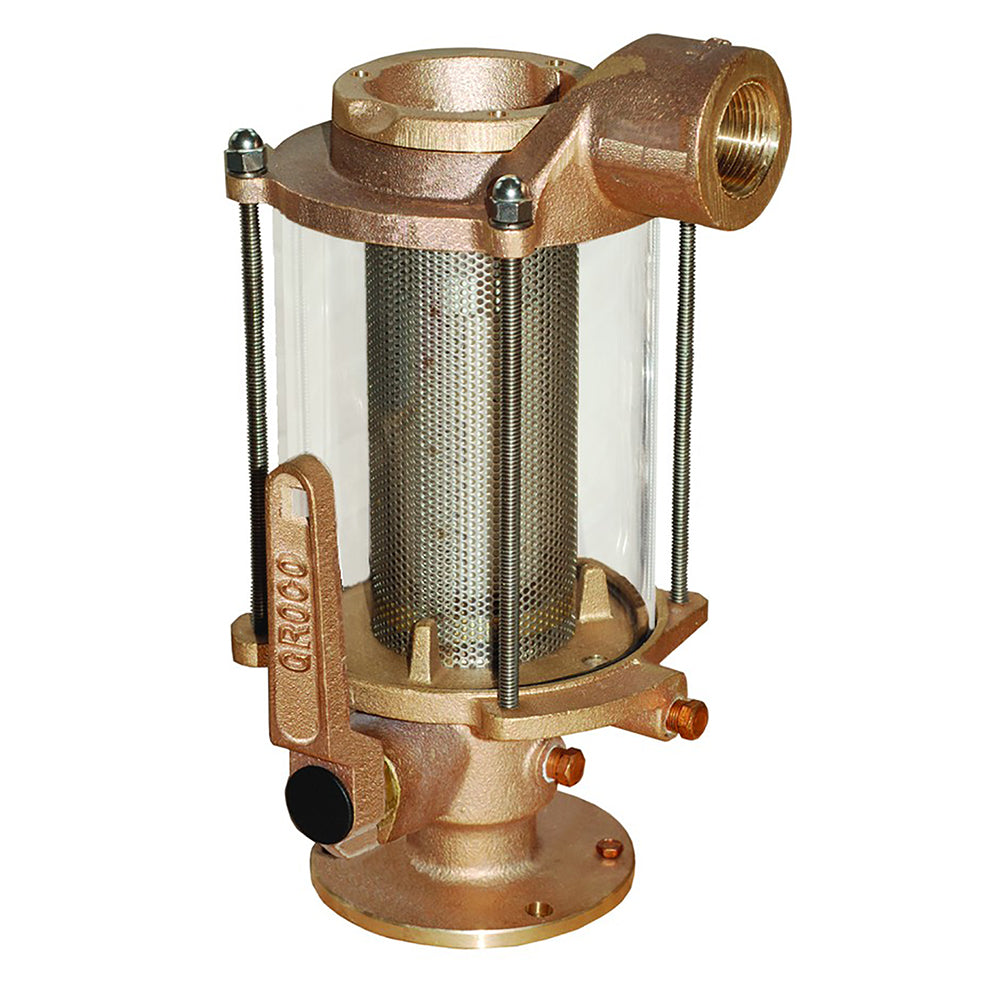 GROCO 1-1/2 inch Ball Valve and Raw Water Strainer Combo - Marine Seacock with Bronze Construction