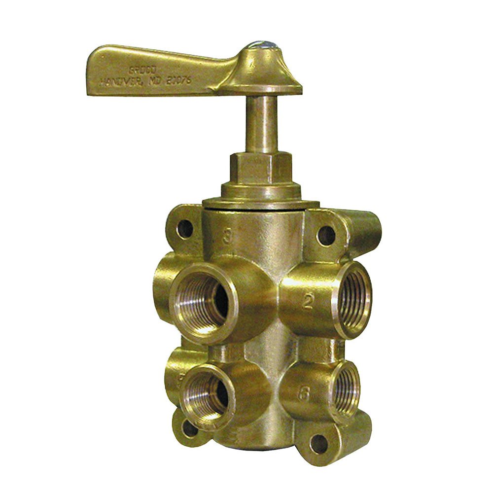 GROCO FV-65038 6-Port NPT Bronze Fuel Valve with 1/2 Inch Main and 3/8 Inch Return