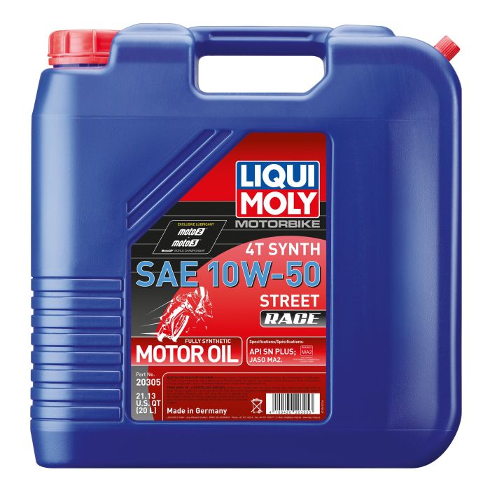 LIQUI MOLY Motorbike 4T Synth 10W-50 Street Race 20 Liter - High-Performance Motorcycle Oil