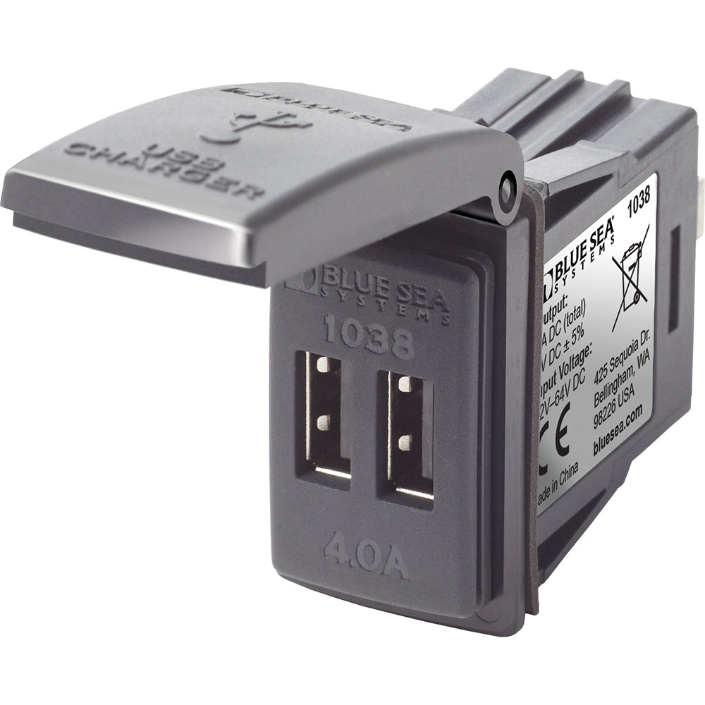 Blue Sea Systems 1038 48V Dual USB Charger with Contura Switch Mount for Golf Carts and Marine Applications