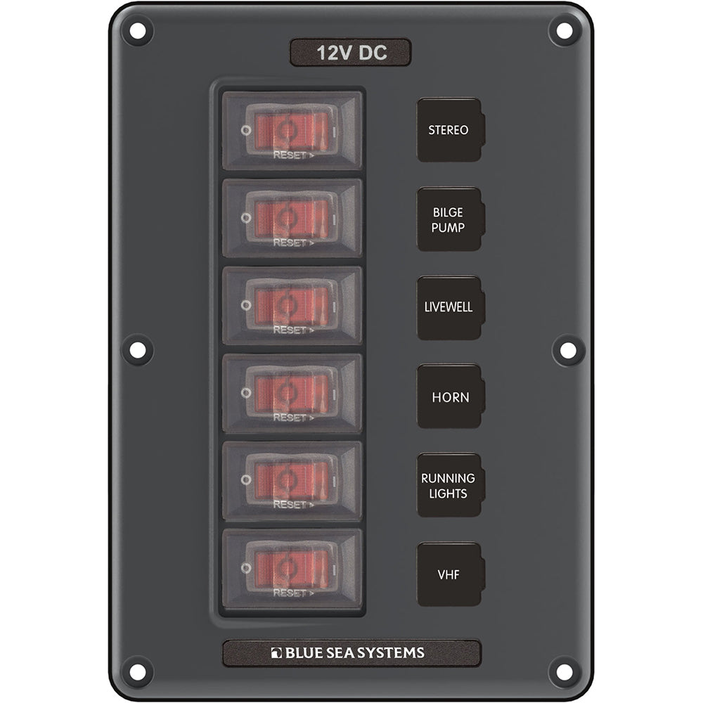 Blue Sea Systems 4322 6-Position Circuit Breaker Switch Panel - Gray