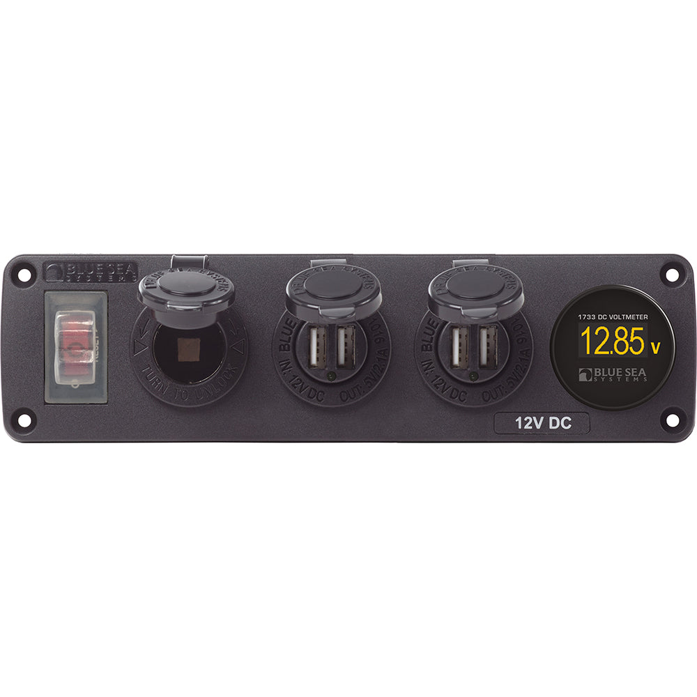 Blue Sea Systems 4368 Water-Resistant 12V USB Accessory Panel with Volt Meter and Circuit Breaker