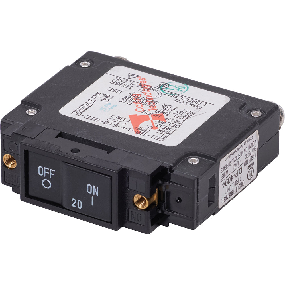 Blue Sea Systems 7443 UL-489 20A Flat Rocker Circuit Breaker for Marine and Vessel Applications