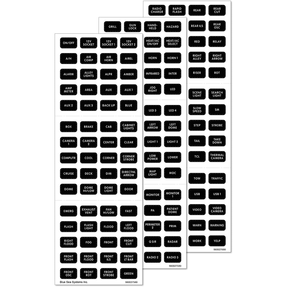 Blue Sea Systems 7870 Black 180 Label Set for Emergency Vehicles