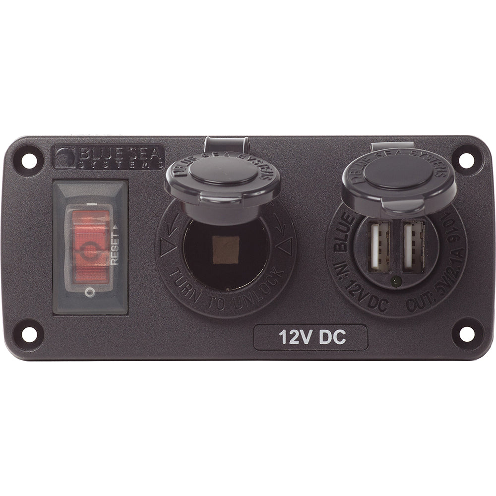 Blue Sea Systems 4363 Water-Resistant USB Accessory Panel with 15A Circuit Breaker and Dual USB Charging