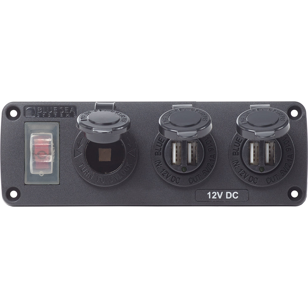 Blue Sea Systems 4365 Water Resistant USB Accessory Panel with 15A Circuit Breaker and Dual USB Chargers