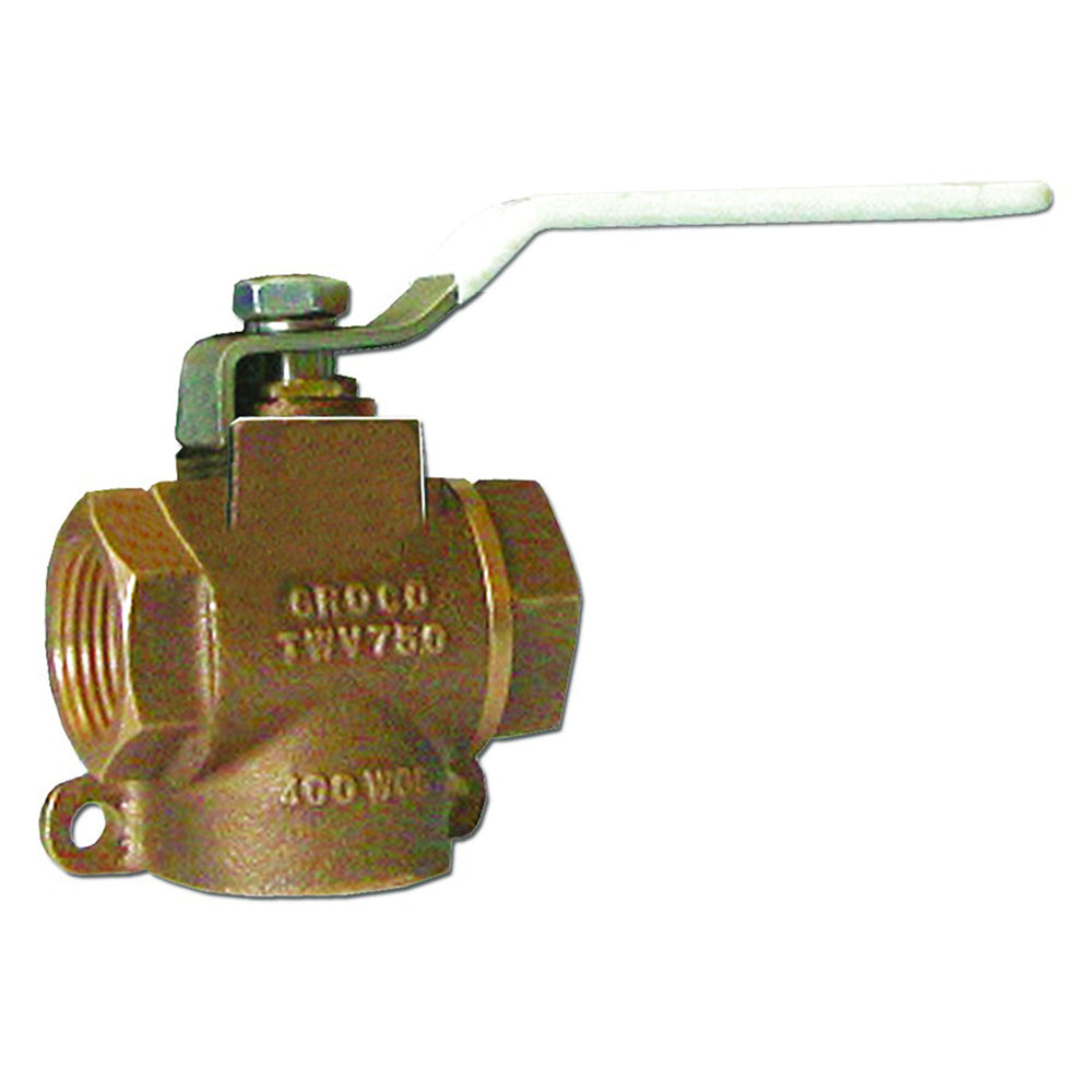 GROCO 3/4" NPT Bronze 3-Way Valve - Model TWV-750 for Fuel and Water Systems