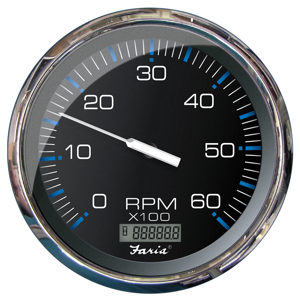 Faria Beede Instruments Chesapeake Black 5-Inch Tachometer with Digital Hourmeter - 6000 RPM (Gas, Inboard)