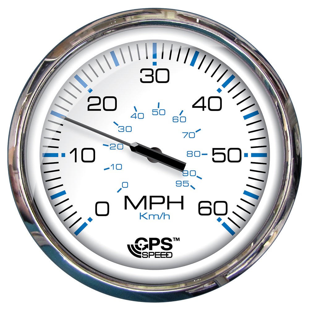 Faria Beede Instruments Chesapeake White SS 5-Inch GPS Speedometer - 60 MPH, Studded Style
