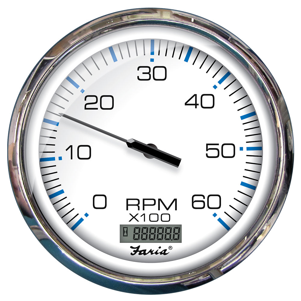 Faria Beede Instruments Chesapeake White SS 5-Inch Tachometer with Digital Hourmeter for Inboard Gas Engines