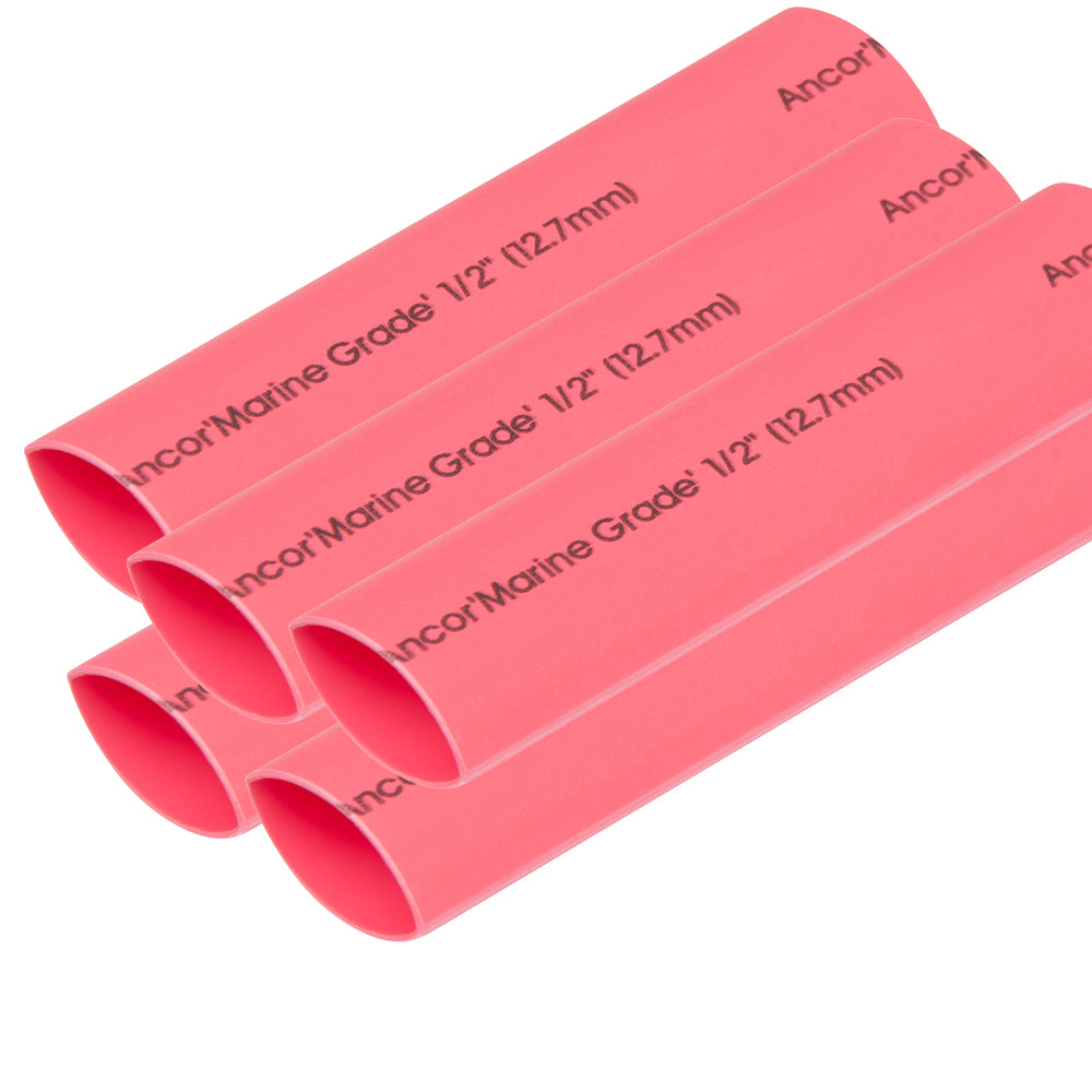 Ancor Heat Shrink Tubing 1/2 inch x 6 inches - Red, Pack of 5