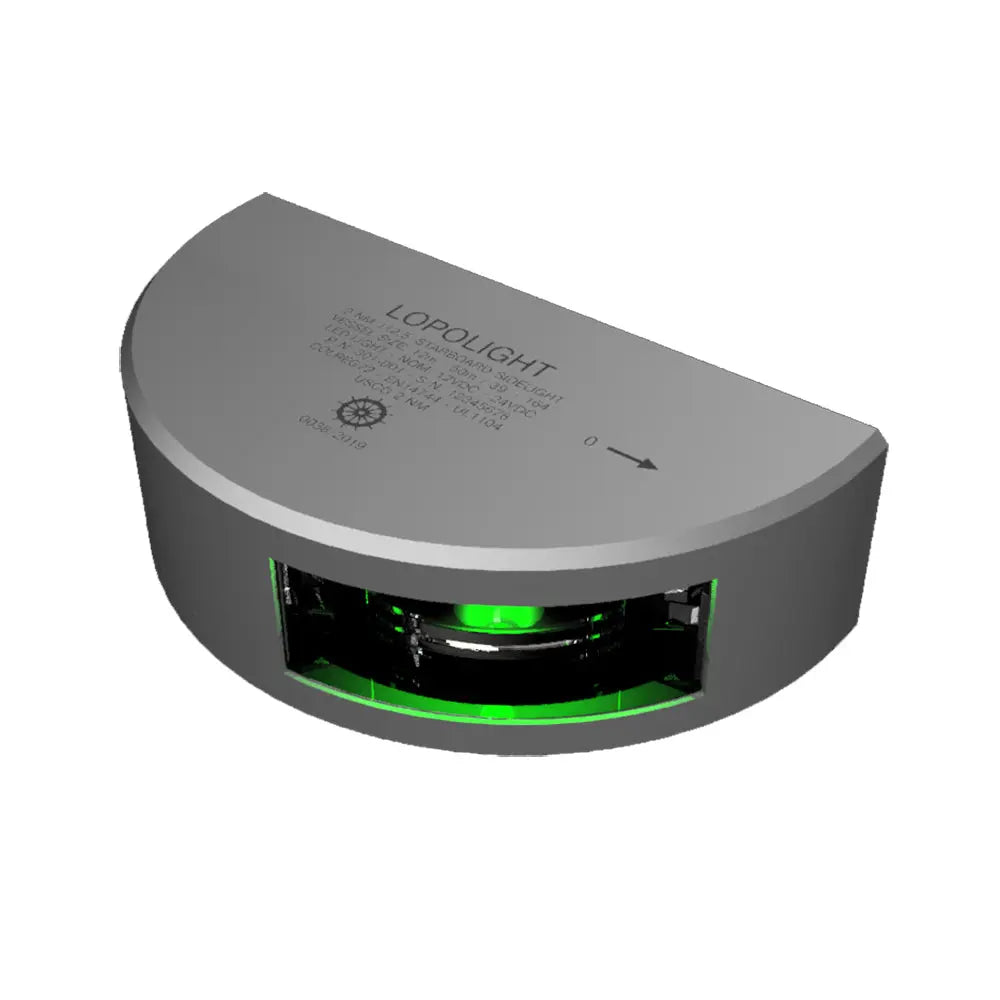 Lopolight Series 301-001 Starboard Navigation Sidelight - Green, 2NM Visibility, Vertical Mount with Silver Housing
