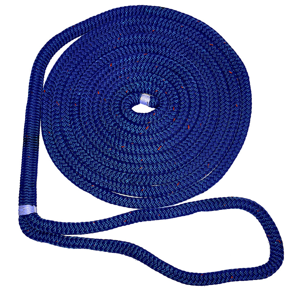 New England Ropes 5/8 inch Double Braid Dock Line with Tracer, 15 Feet - Blue