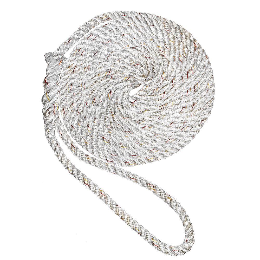 New England Ropes 5/8 inch Premium 3-Strand Dock Line - White with Tracer, 15 Feet