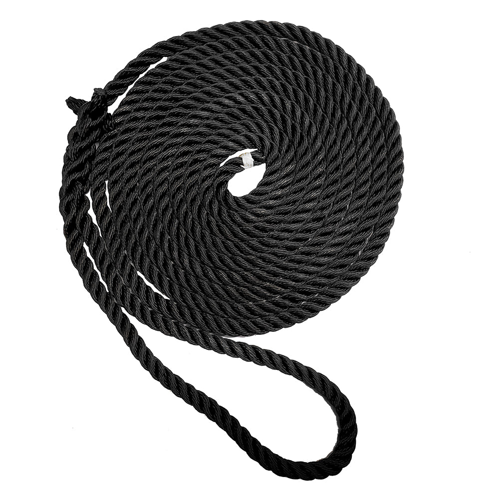New England Ropes 3/4-Inch Premium 3-Strand Dock Line - Black, 35 Feet