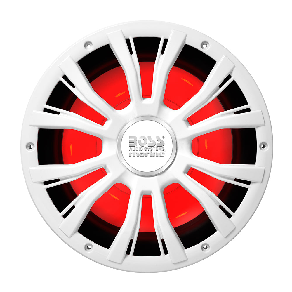 Boss Audio MRGB10W 10-Inch Weatherproof Subwoofer with RGB Lighting, White, 800 Watts