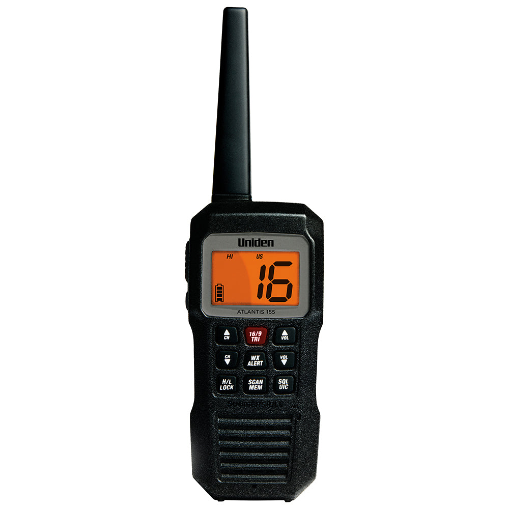 Uniden Atlantis 155 Handheld VHF Marine Radio with NOAA Weather Channels and Waterproof Design