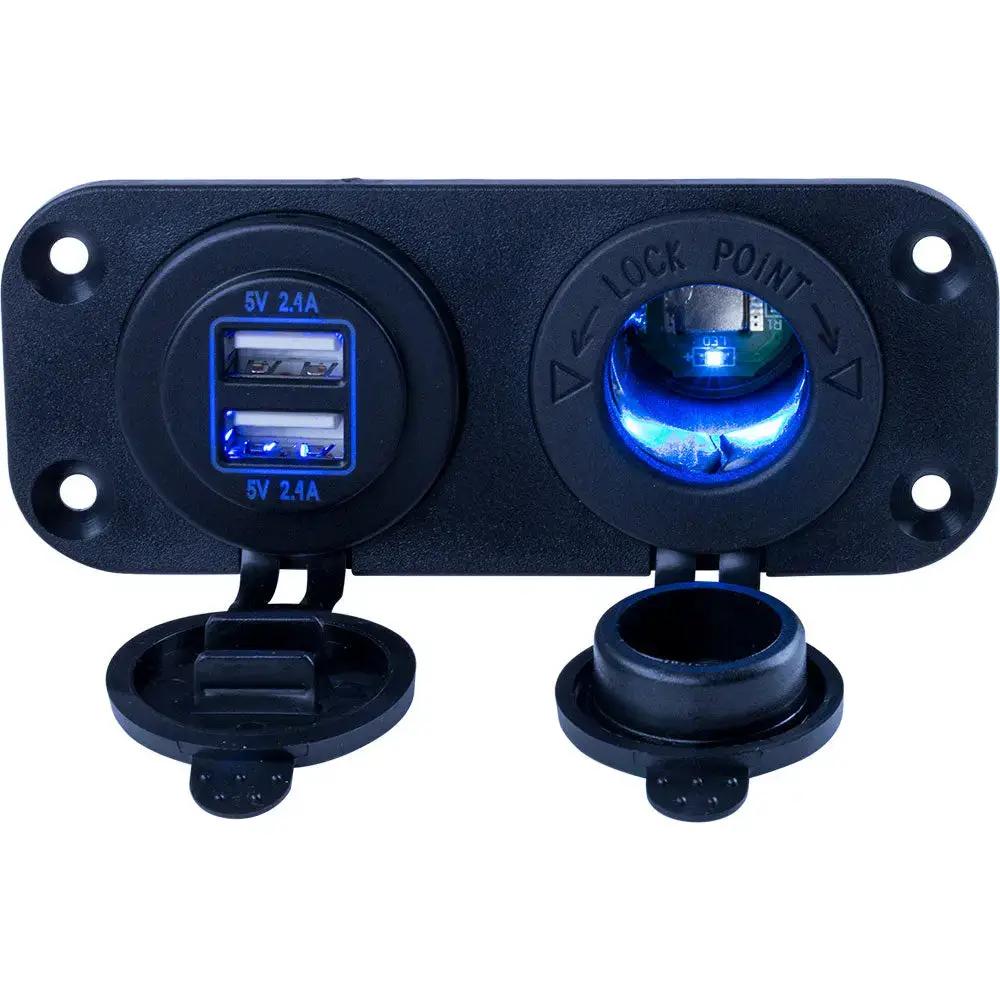 Sea-Dog Double USB & Power Socket Panel - 426505-1 by Sea-Dog