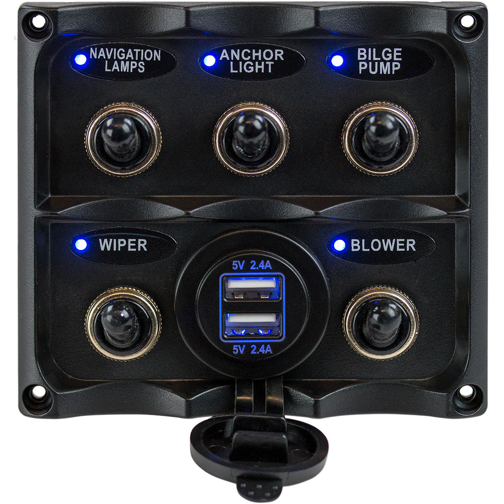 Sea-Dog Water Resistant Toggle Switch Panel with USB Power Socket - 5 Toggle by Sea-Dog
