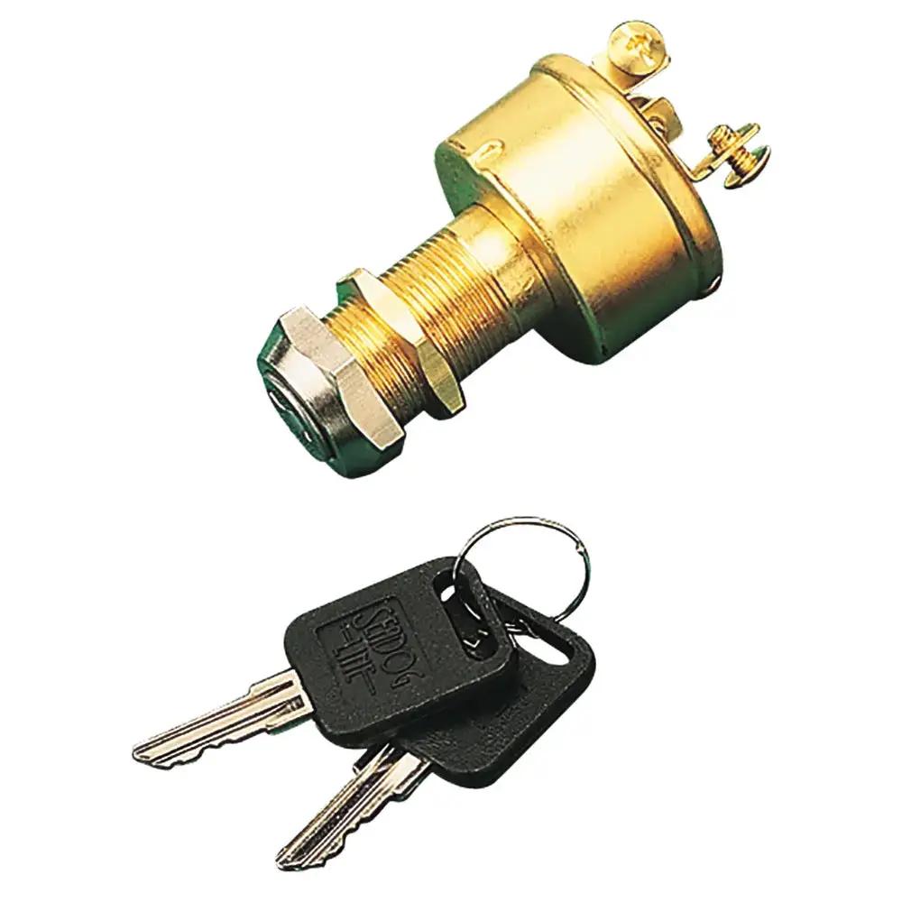 Sea-Dog Brass 3-Position Key Ignition Switch with Long Shaft and Key Set by Sea-Dog