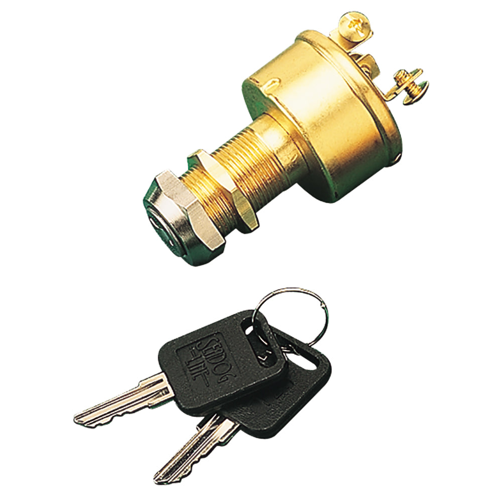 Sea-Dog Brass 3-Position Key Ignition Switch with Long Shaft and Key Set