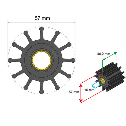Albin Group Premium Impeller Kit 57 x 16 x 48.2mm - 12 Blade with Spline Insert