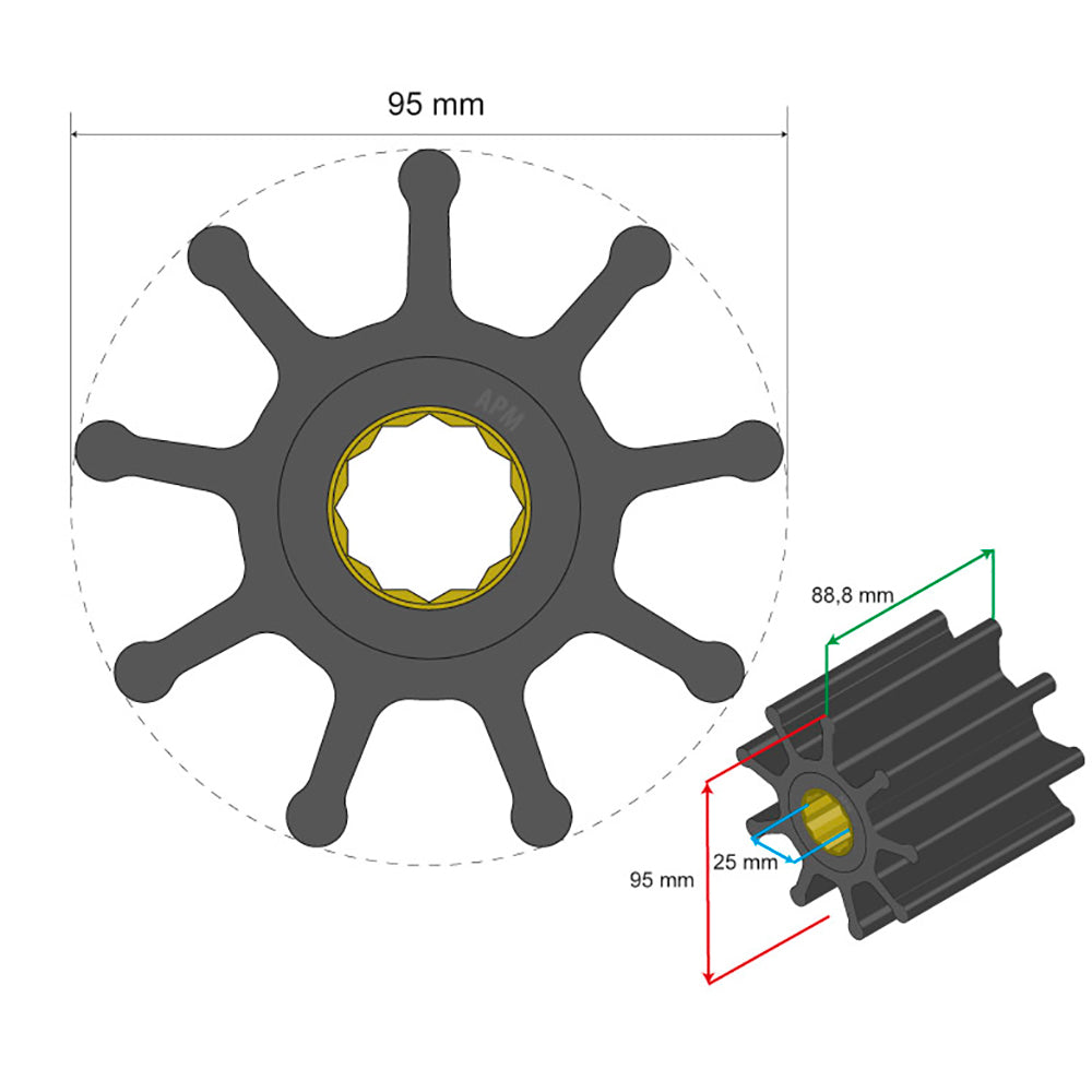 Albin Group Premium Impeller Kit 95 x 25 x 88.8mm – 9 Blade Spline Insert