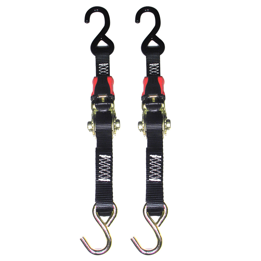 Rod Saver 1 Inch x 6 Feet Rubber Ratchet Tie-Down Pair for Secure Boat Transportation