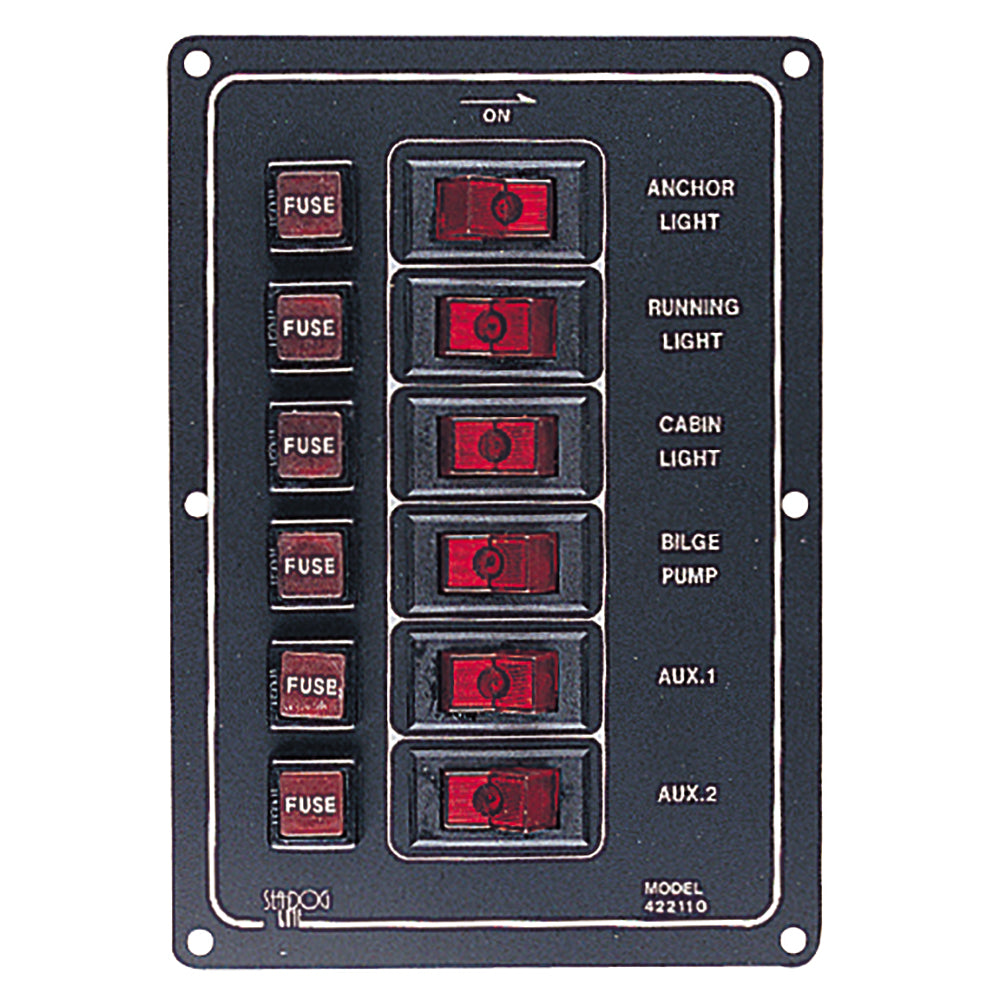 Sea-Dog 422110-1 Vertical Aluminum Rocker Switch Panel with 6 Switches