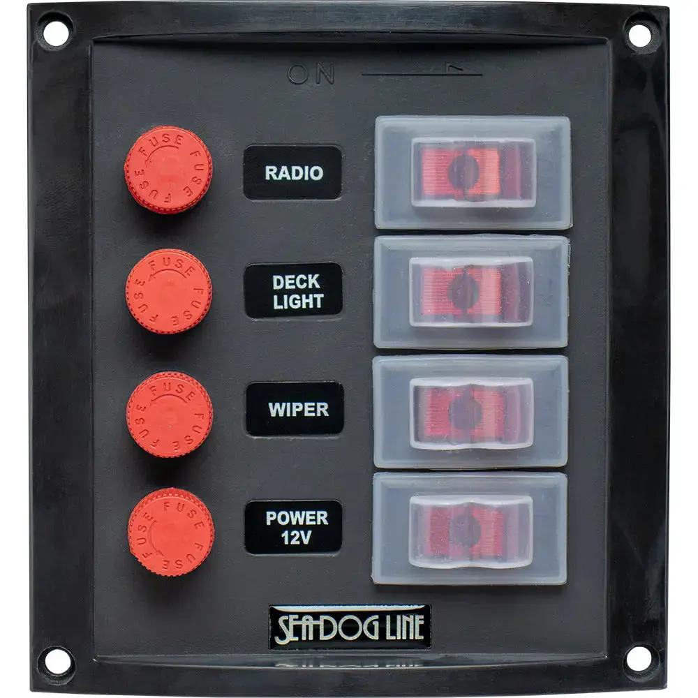 Sea-Dog Splash Guard Vertical 4-Gang Switch Panel - 12VDC Illuminated Rocker Switches by Sea-Dog