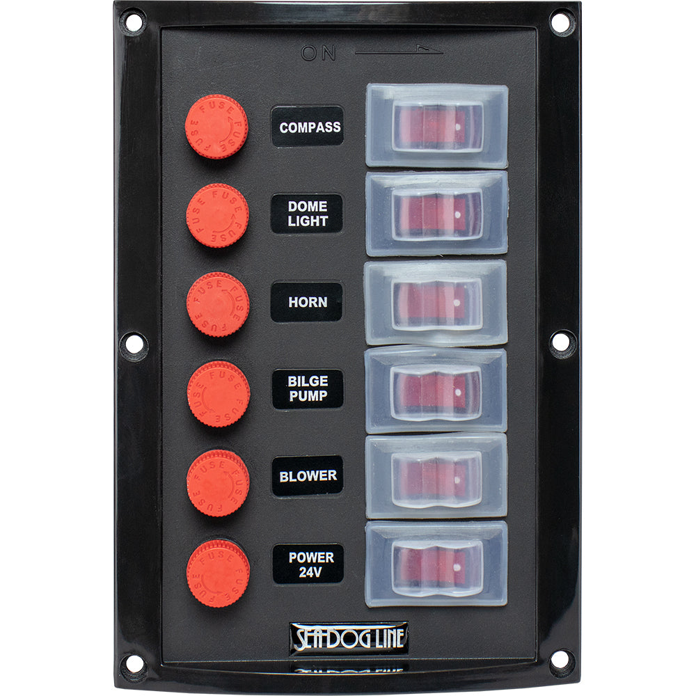Sea-Dog Splash Guard Vertical 6-Switch Panel with Illumination and Fuse Holders by Sea-Dog