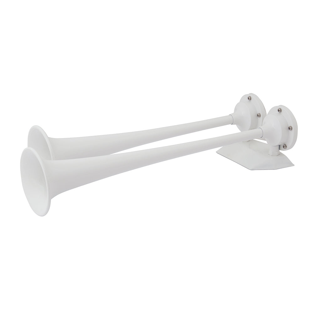 Marinco 12V White Epoxy Coated Dual Trumpet Air Horn – Loud Marine and Vehicle Warning Signal