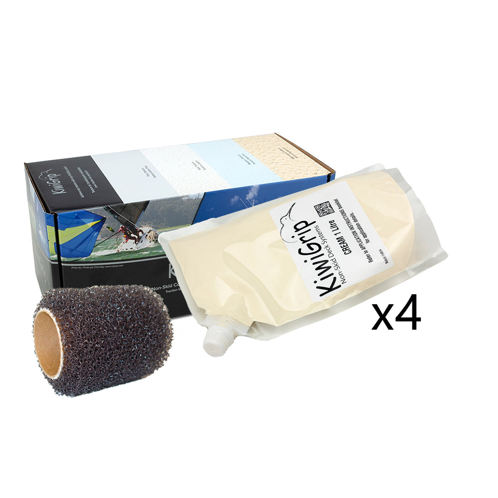 KiwiGrip 4-Liter Pouch Kit with 4-Inch Roller - Cream Non-Skid Deck Coating by KiwiGrip Part KG-4CP-R