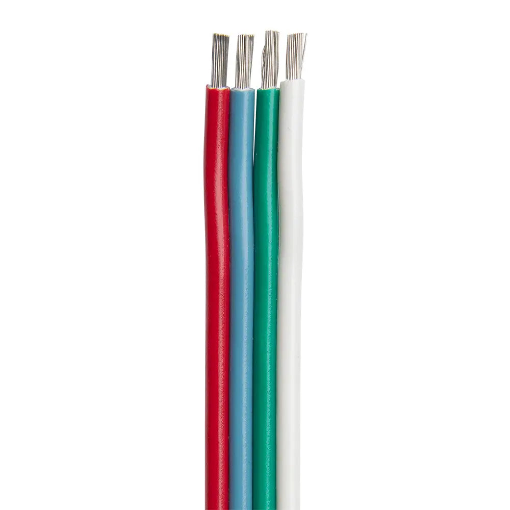 Ancor Flat Ribbon Bonded RGB Cable 16/4 AWG - 100 ft, Red, Light Blue, Green & White