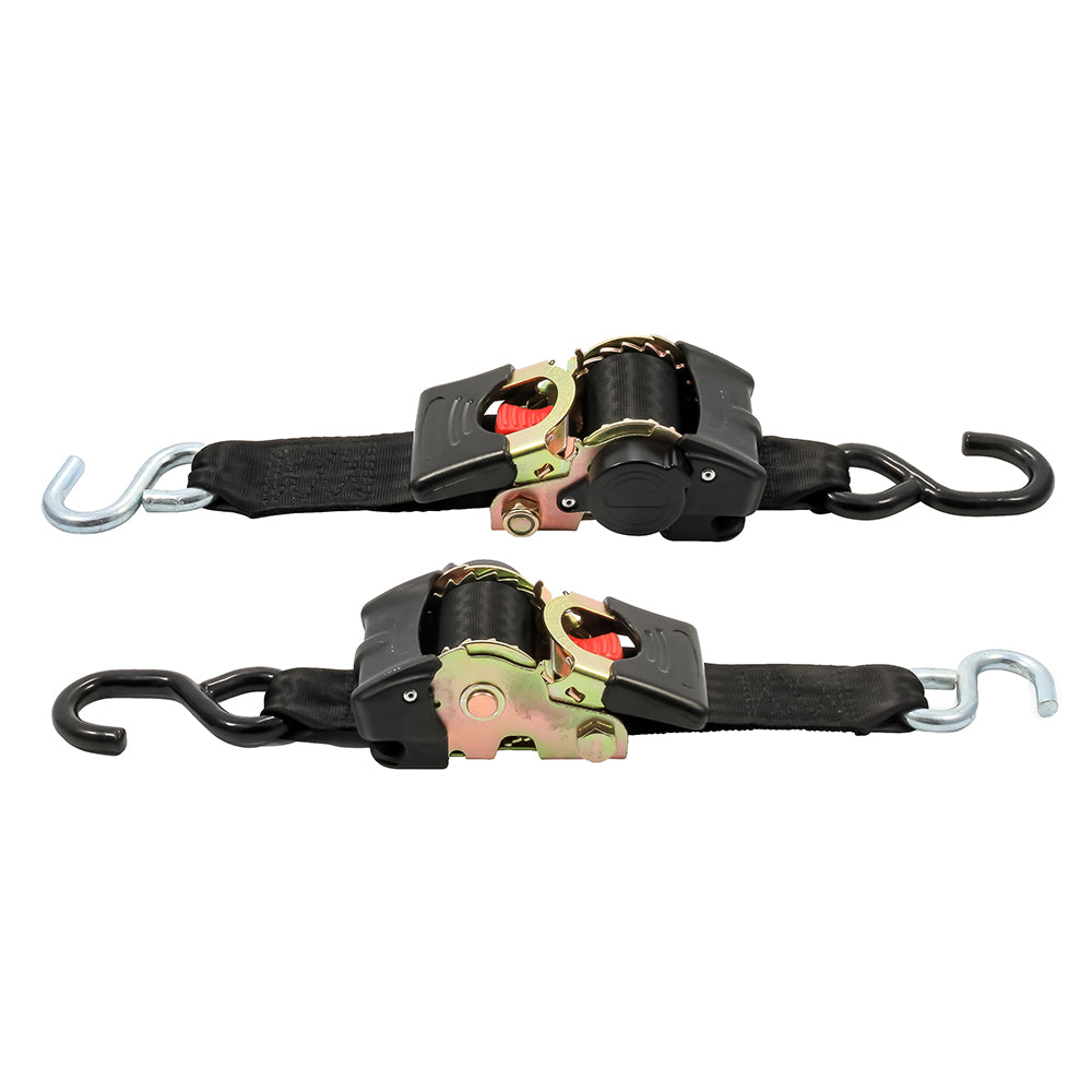 Camco 50031 Retractable Tie Down Straps - 2 Inch Width, 6 Feet Length with Dual Hooks