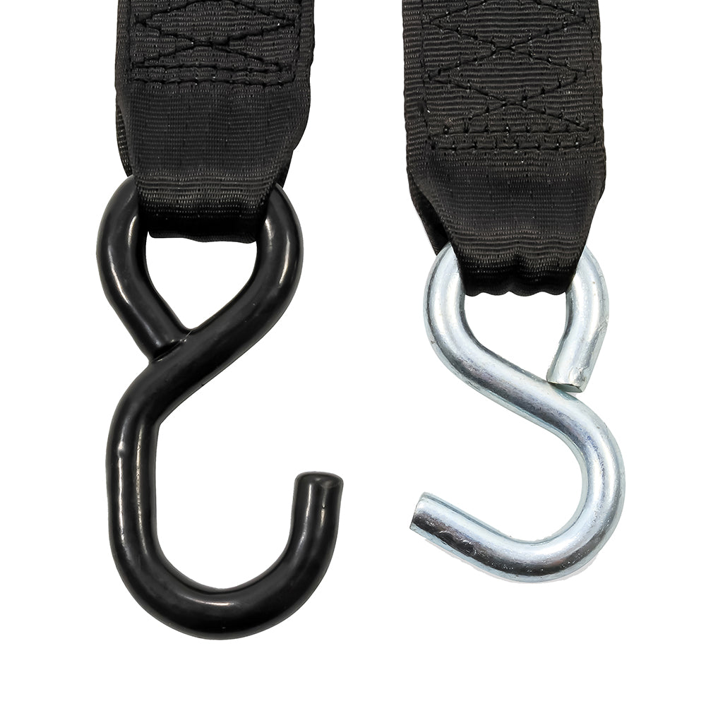Camco 50031 Retractable Tie Down Straps - 2 Inch Width, 6 Feet Length with Dual Hooks