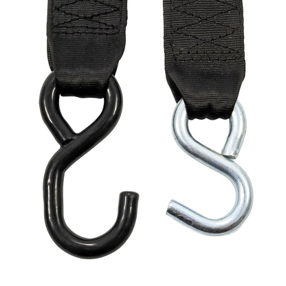 Camco 50031 Retractable Tie Down Straps - 2 Inch Width, 6 Feet Length with Dual Hooks