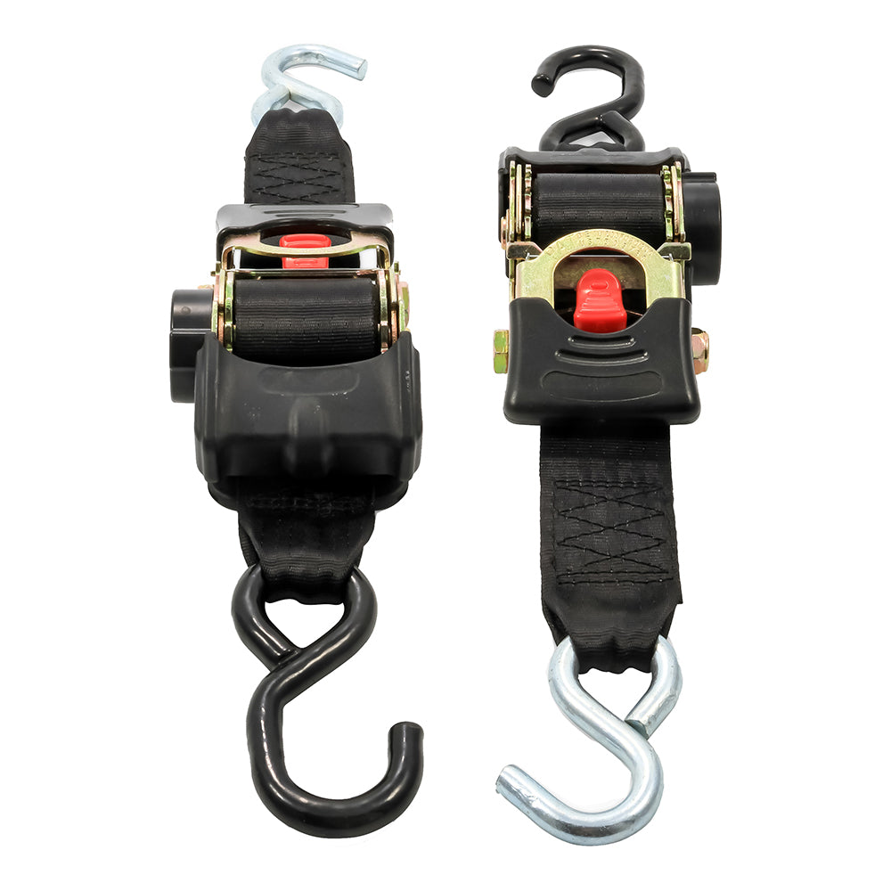 Camco 50031 Retractable Tie Down Straps - 2 Inch Width, 6 Feet Length with Dual Hooks