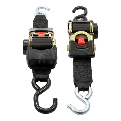 Camco 50031 Retractable Tie Down Straps - 2 Inch Width, 6 Feet Length with Dual Hooks